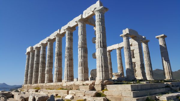 The ancient Temple of Poseidon at Cape Sounion, Greece