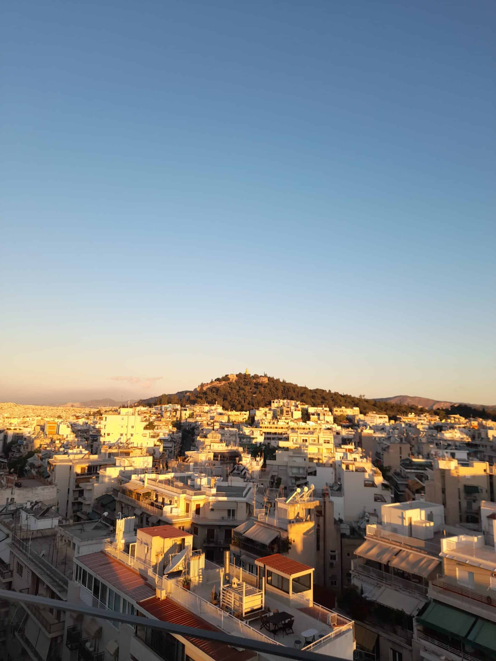 A panoramic view from a rooftop in Athens