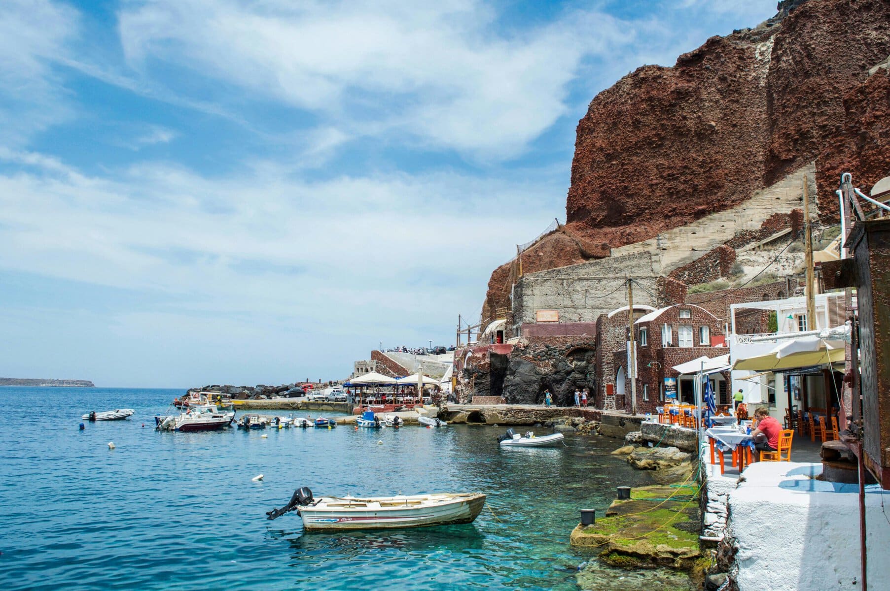 A picturesque view of the Santorini harbor