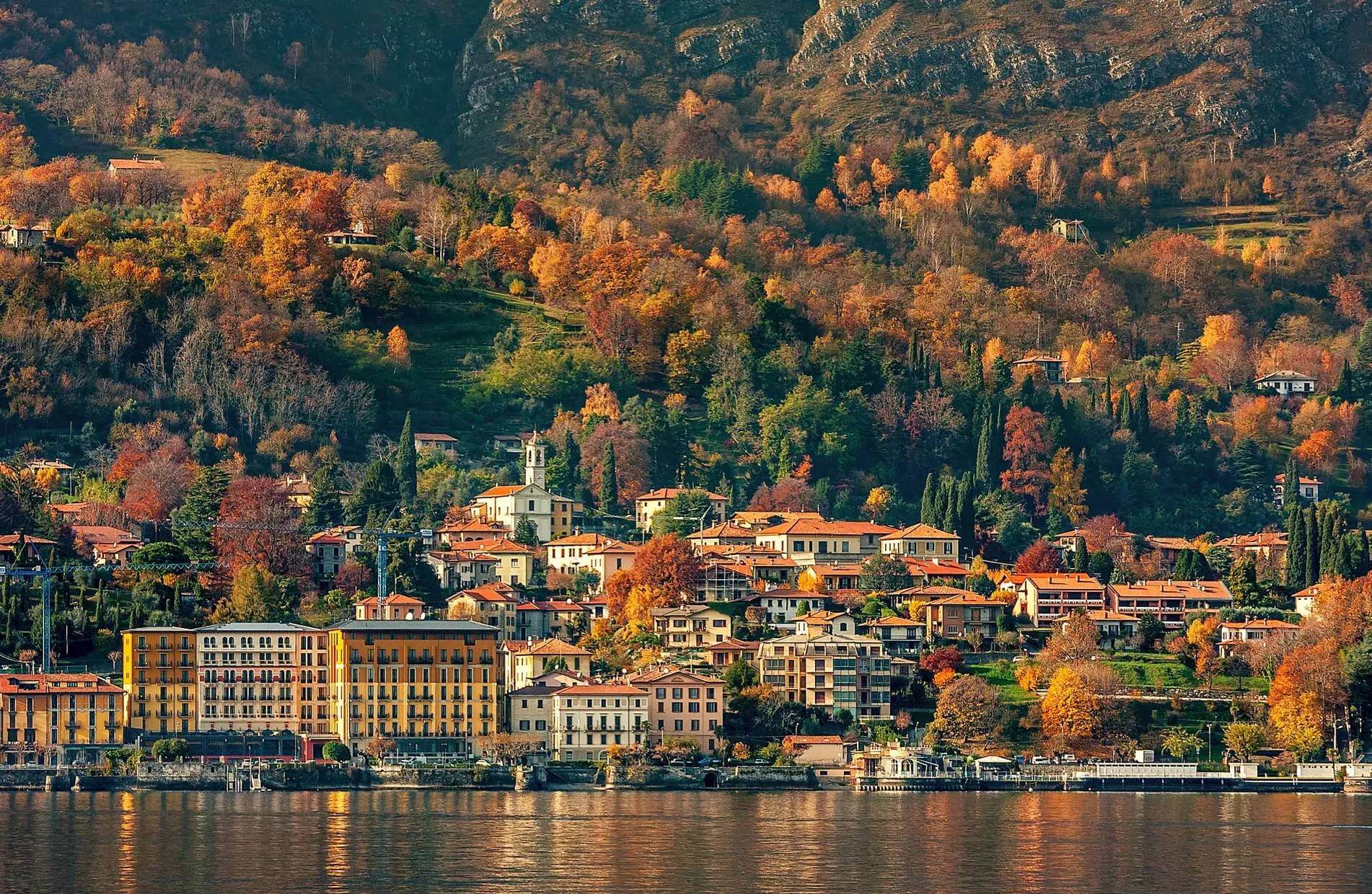 A picturesque town by a serene lake