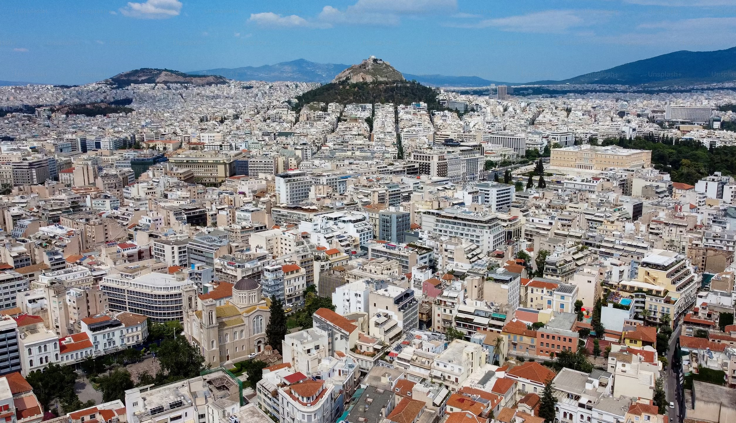 A wide angle shot of Athens, Greece