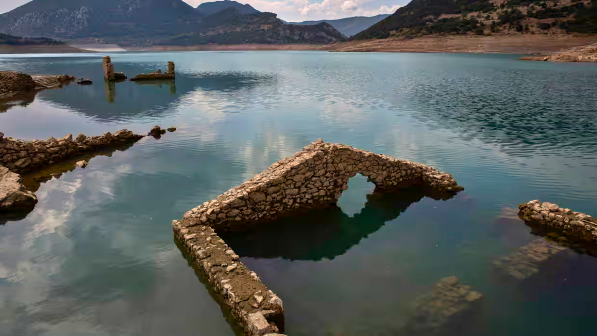 Remnants of Kallio Village in Greece emerging due to drought