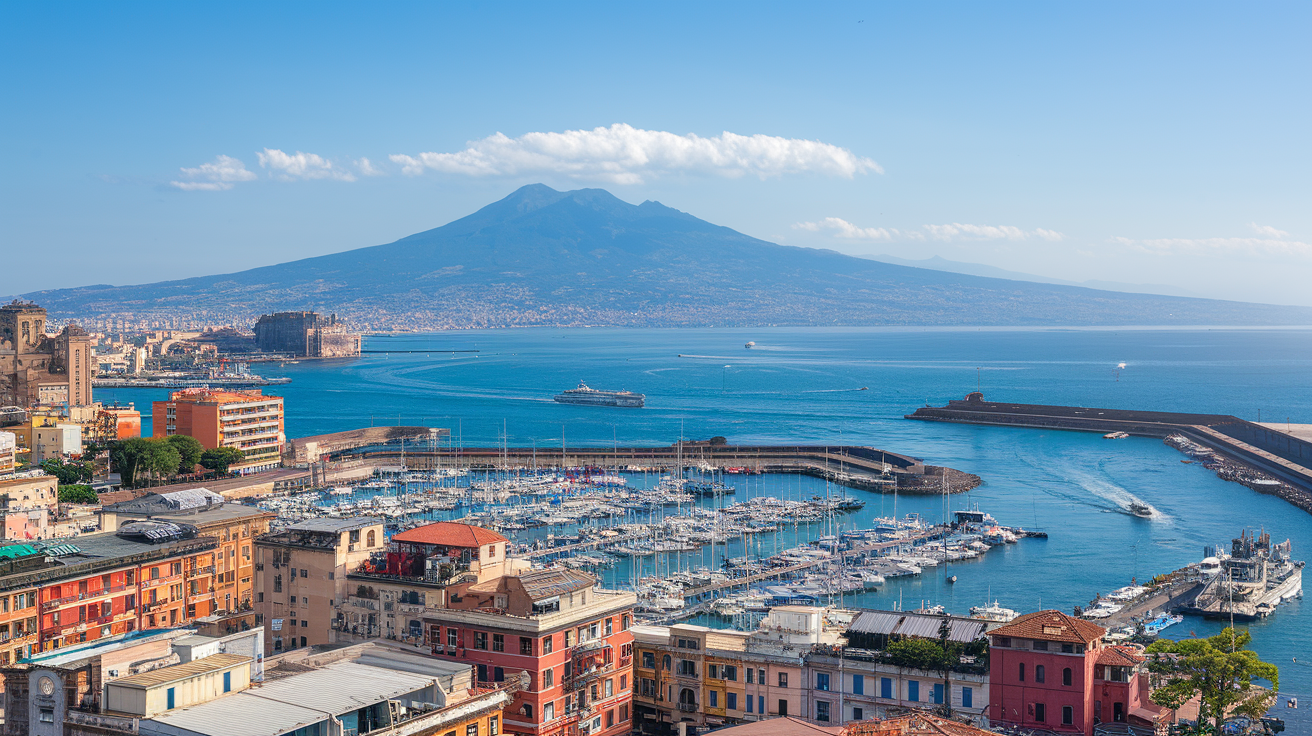 A panoramic view of the harbor and mountains from an elevated vantage point, showcasing natural beauty and tranquility