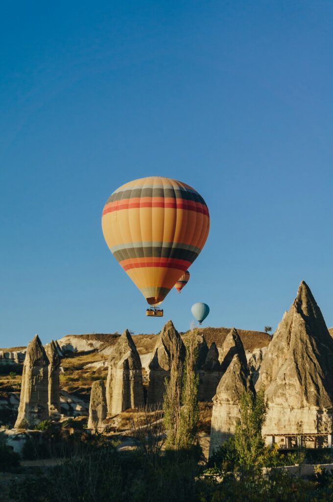 Hot air balloons festival in Goreme national park, fairy chimneys, Cappadocia, Turkey