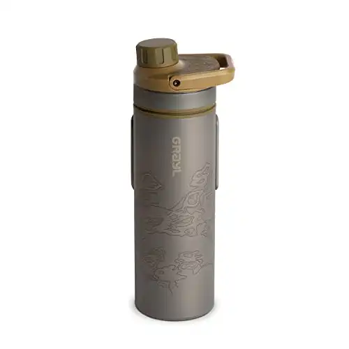 GRAYL UltraPress Titanium 16.9 oz Water Purifier & Filter Bottle for Hiking, Backpacking, Survival, Bushcraft, Travel (Coyote Brown)