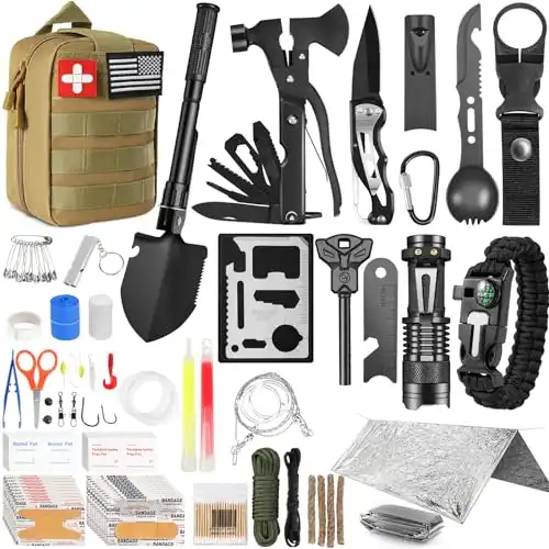 Survival Kits, 149Pcs Survival Gear First Aid Kit IFAK with Molle System Essential Camping Gear Emergency Medical Supplies for Car Fishing Hunting Outdoor Adventure, Camping Essentials