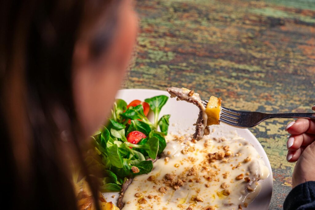 a woman eating food