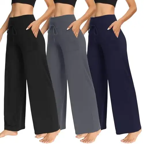 TNNZEET 3 Pack Women's Wide Leg Pants with Pockets