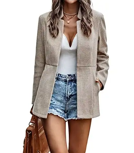 chouyatou Women's Casual Business Open Front Long Sleeve Notch Lapel Office Blazer Jacket