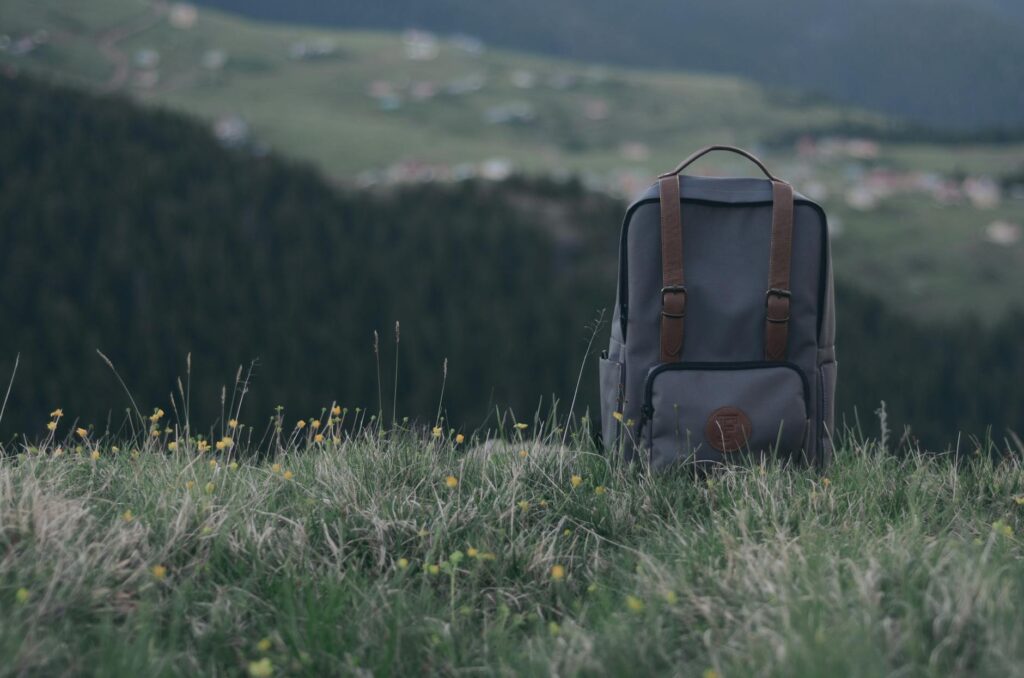 Backpack in a scenic location