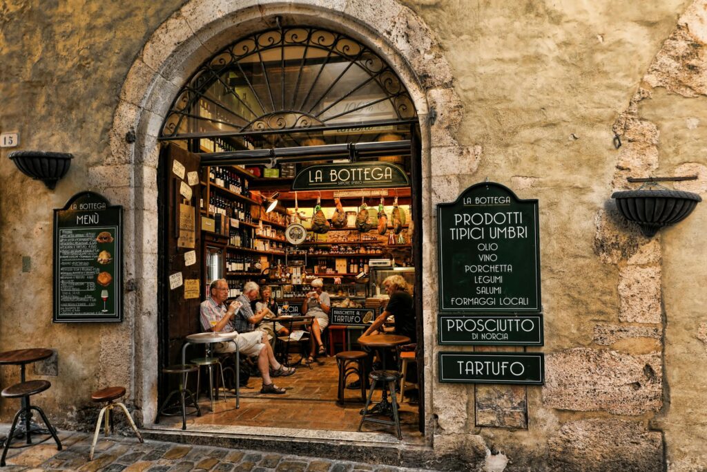 Explore an authentic Italian deli in Spoleto, Umbria with classic charm and local flavors.