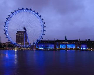 54877,London Eye and waterfront lit up at night, London, United Kingdom