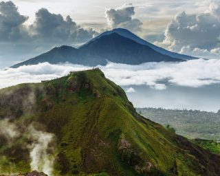 Active Indonesian volcano Batur in the tropical island Bali. Indonesia. Batur volcano sunrise