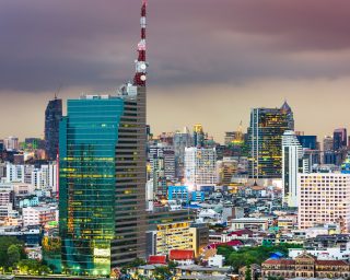 Bangkok, Thailand cityscape at dusk.