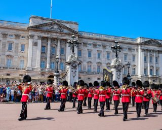 British Royal Guards and The Military Band perform at Buckingham Palace, London