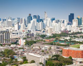 high buildings panorama downtown of Bangkok City and Lumpini park Thailand