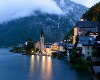 Lake Hallstatt at nighttime