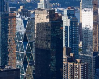 New York City Manhattan aerial view with glass skyscrapers