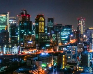 Osaka, Japan at night captured in long exposure. 3rd largest city in Japan after Tokyo and Yokohama.