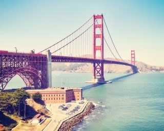 Panoramic picture of the Golden Gate Bridge, USA.