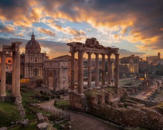 Rome, Italy at the historic Roman Forum Ruins