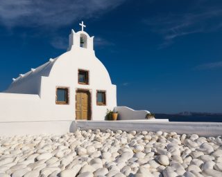 Santorini, Greece. A view of traditional Greek architecture.. Oia village, Santorini Island, Greece.