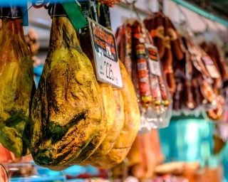 Spanish ham jamon at Barcelona market