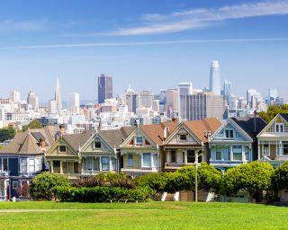 The Painted Ladies and San Francisco downtown