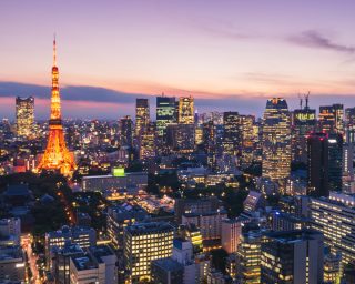 Tokyo tower and cityscape at night with beautiful sky in Tokyo, Japan