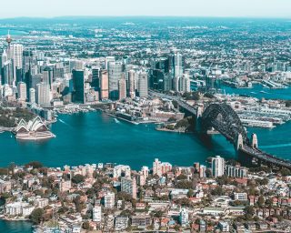 Top view of Sydney Australia, opera house, Sydney harbour bridge, city of Sydney