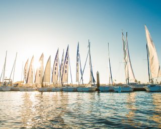 Yachts in Mission Bay marina, San Diego, California, USA